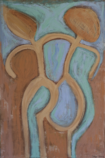 Connection 2003 by Drea Jensen The two dancing figures in the surf and sand celebrate sisterhood. The elements: water, sky and earth, compose tranquility with the beloved.  http://dreajensengallery.artistwebsites.com/featured/connection-2003-drea-jensen.html